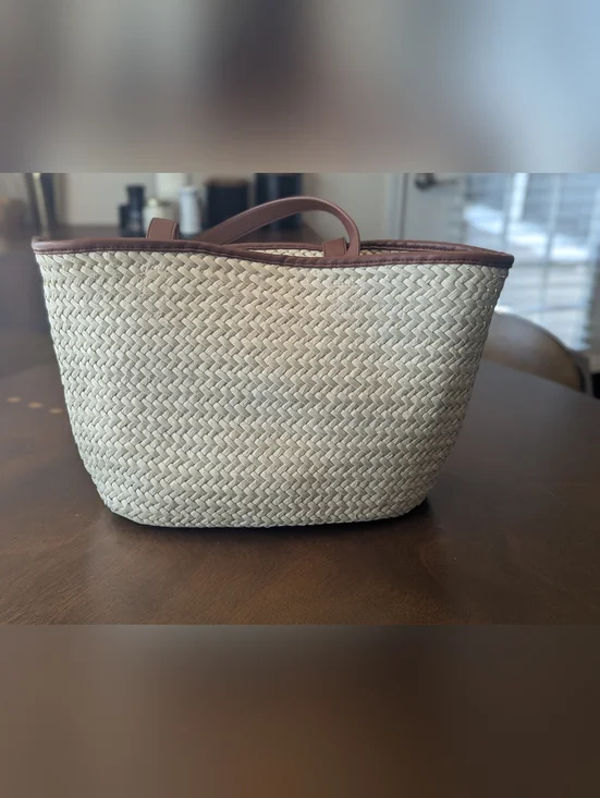 LOFT Straw Tote with Brown Leather Trim - Picture 5 of 11